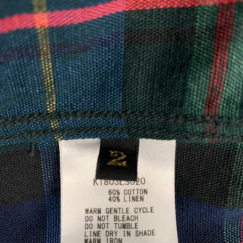 KAPITAL Size M Green Navy Plaid Cotton Linen V-Neck Jacket