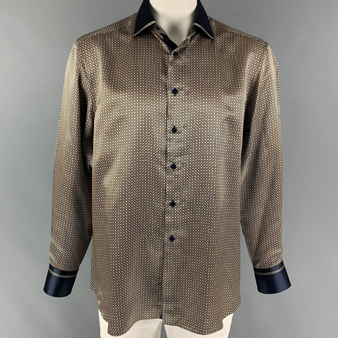STEFANO RICCI Size XL Gold Black Dots Silk Long Sleeve Shirt Sui Generis Designer Consignment STEFANO RICCI Size XL Gold Black Dots Silk Long Sleeve Shirt Sui Generis Designer Consignment