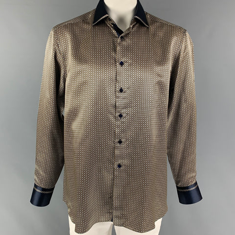 STEFANO RICCI Size XL Gold Black Dots Silk Long Sleeve Shirt