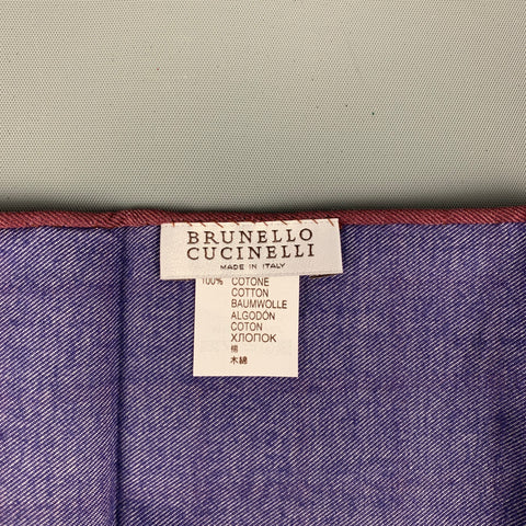 BRUNELLO CUCINELLI Burgundy Grey Tartan Cotton Pocket Square