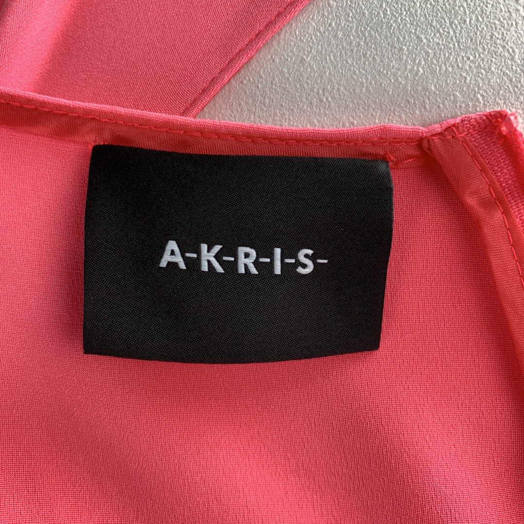 AKRIS Taille 12 Robe droite en mousseline de soie rose sans manches à plis latéraux