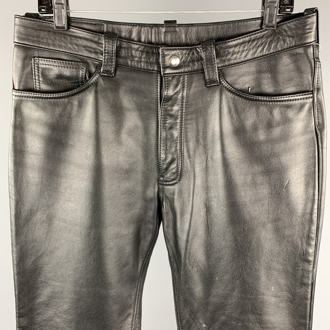 vintage IMAGE LEATHER Taille 33 Pantalon décontracté en cuir noir bouton mouche