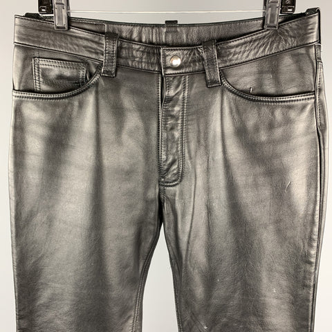 Vintage IMAGE LEATHER Size 33  Black Leather Button Fly Casual Pants