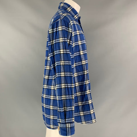 MARNI Size XS Blue & White Brushed Plaid Cotton Oversized Long Sleeve Shirt