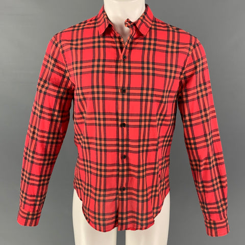 MARC JACOBS Size M Red Black Plaid Cotton Blend Button Up Long Sleeve Shirt