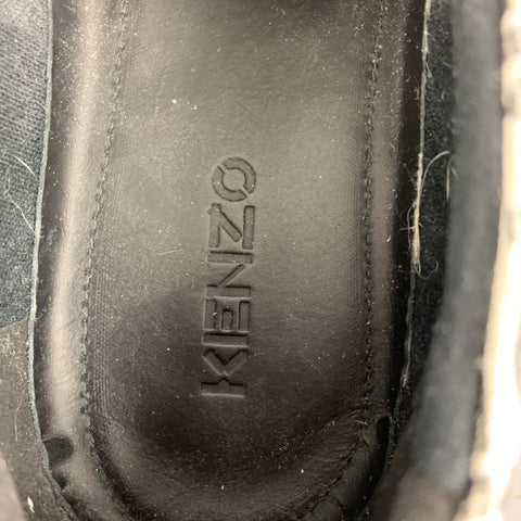 KENZO Size 10 White Black Logo Canvas Slip On Sneakers