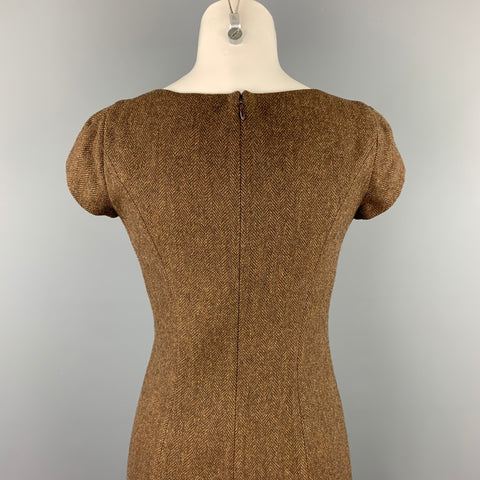 RALPH LAUREN Black Label Taille 4 Robe fourreau en laine d'agneau à chevrons marron