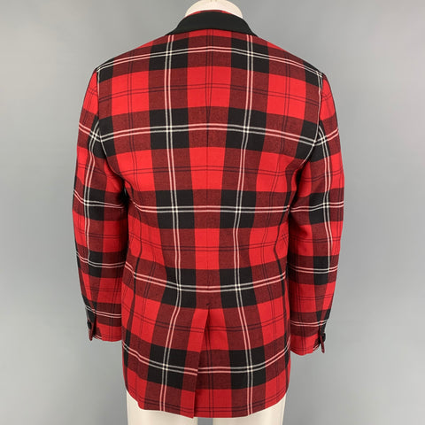 VERSACE Size 38 Red Black Plaid Wool Tailor Made Executive Sport Coat