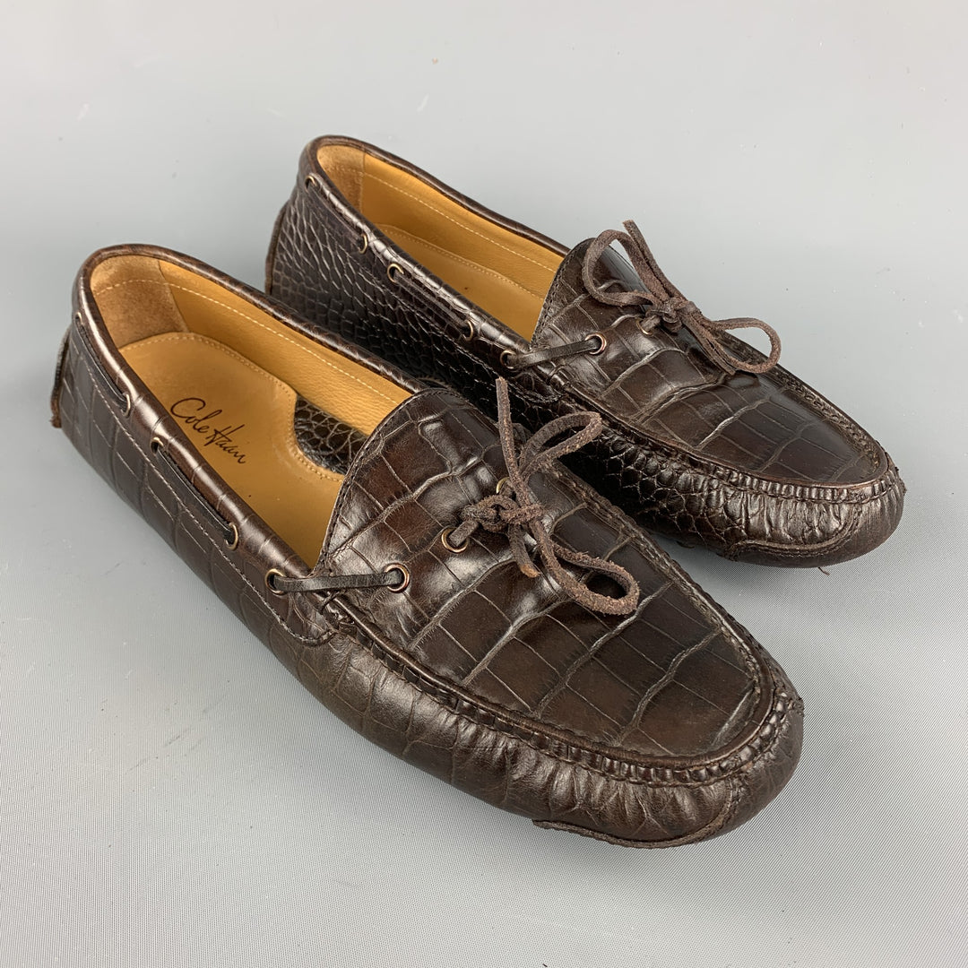COLE HAAN Size 9 D Brown Embossed Leather Driver Loafers