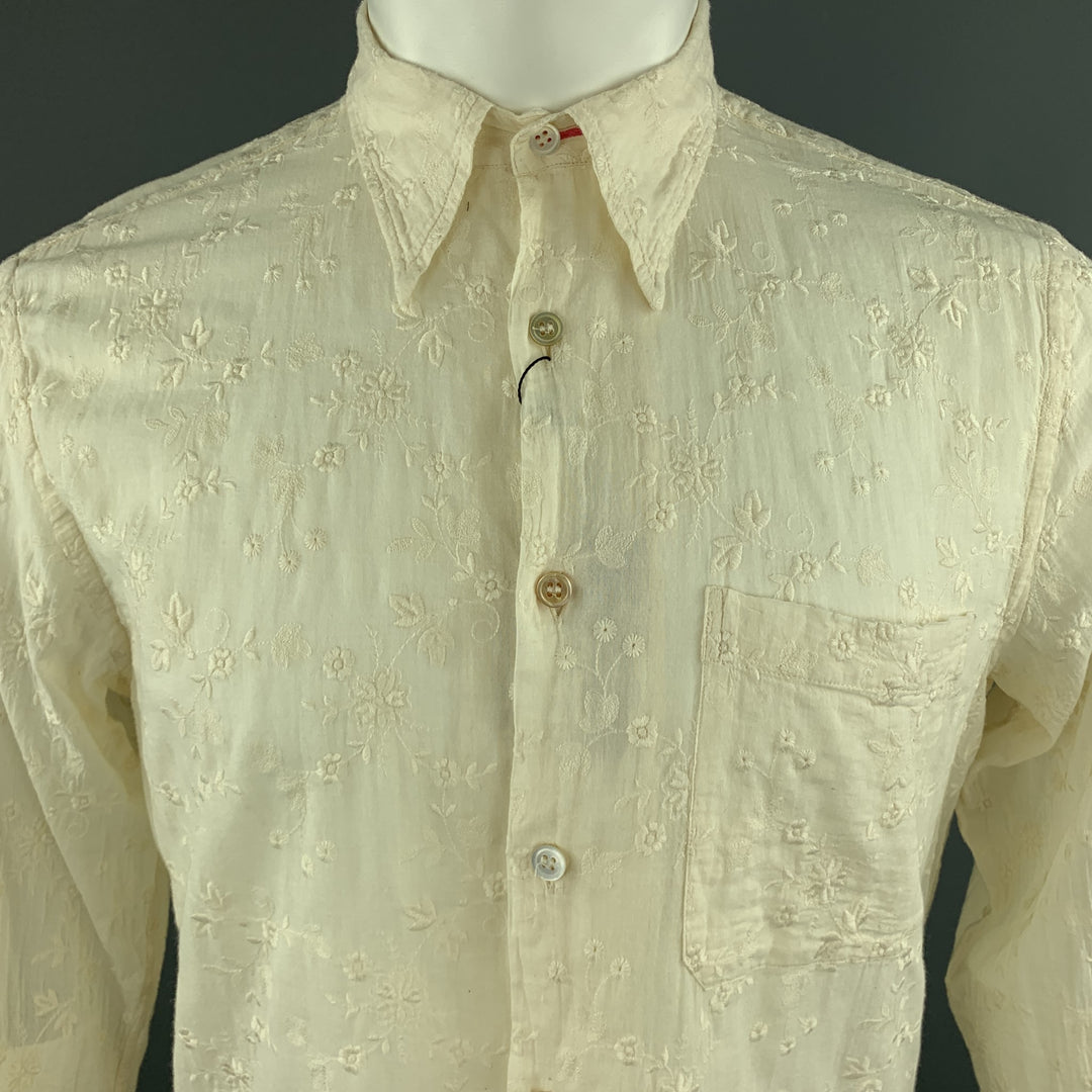 PAUL SMITH Size M Beige Embroidered Floral Pattrn Cotton Shirt