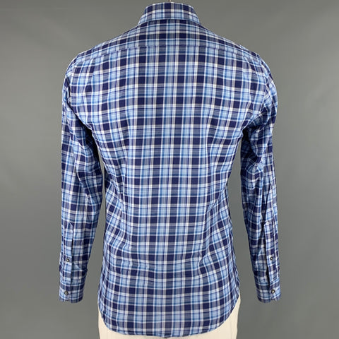 ERMENEGILDO ZEGNA Size M Blue White Plaid Cotton Long Sleeve Shirt