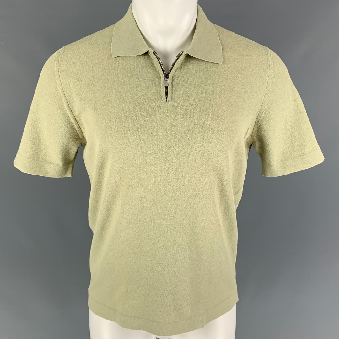 GRAN SASSO Size M Green Olive Viscose Half Zip Polo