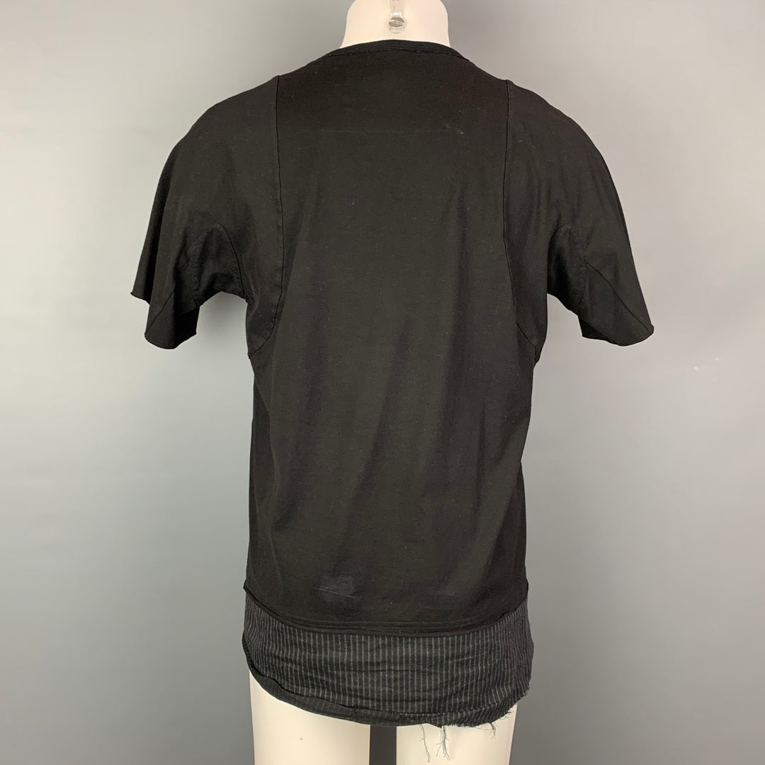 ZIGGY CHEN S/S 15 Size M Black & Grey Cotton / Linen Mixed Fabrics Short Sleeve T-shirt