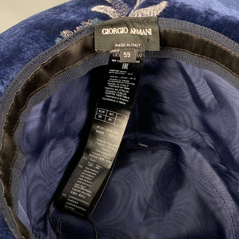 GIORGIO ARMANI Size M Blue Grey Embroidered Velvet Hat