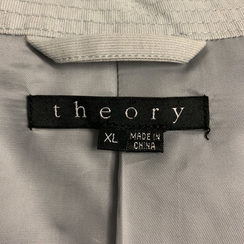 THEORY Jayden Size XL Light Grey Cotton High Collar Belted Cuffs Buttoned Jacket