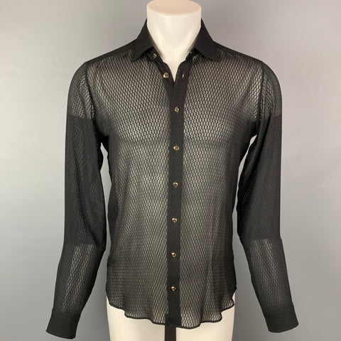 ETRO Camisa de manga larga con botones de seda transparente negra talla S