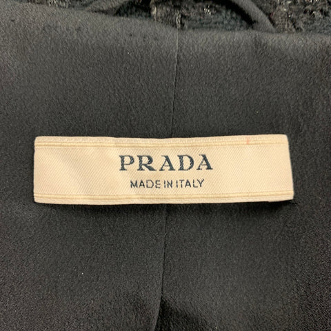 PRADA Size 4 Black Cotton Blend Textured Hidden Snaps Coat