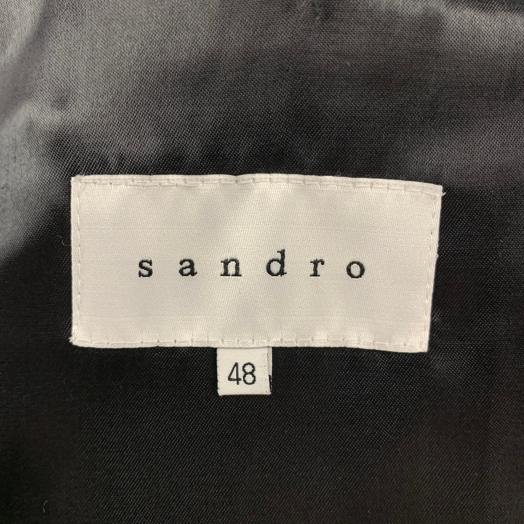 SANDRO Talla 38 Abrigo deportivo con cuello chal de lana azul marino y negro
