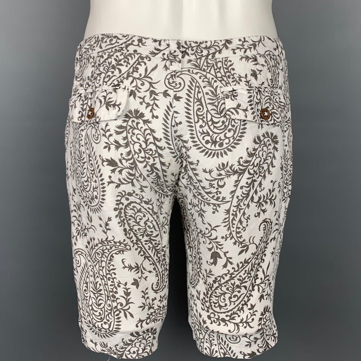 ETRO Size 32 White & Brown Paisley Linen Shorts