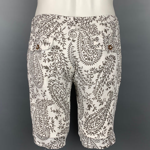 ETRO Talla 32 Pantalones cortos de lino paisley blanco y marrón