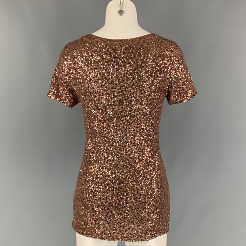 DONNA KARAN Size M Copper Cashmere / Silk Sequined Short Sleeve Dress Top