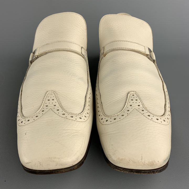 SALVATORE FERRAGAMO Sammy Size 11 Ivory Perforated Leather Slip On Loafers