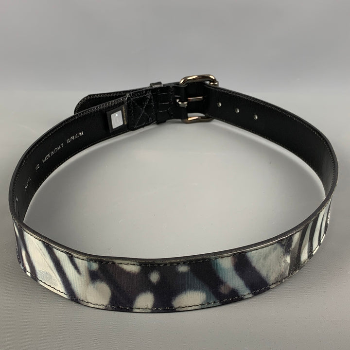 JUST CAVALLI Size 32 Black White Zebra Leather Acetate Belt