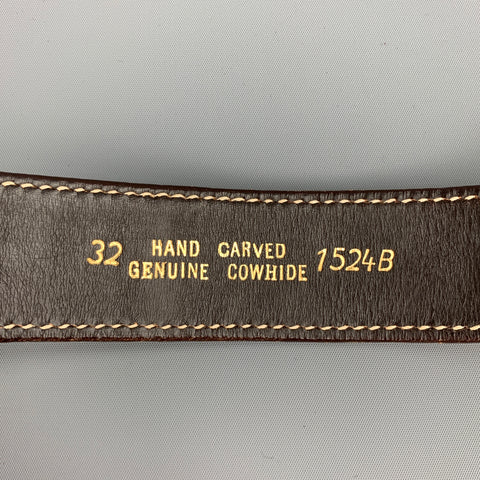 VINTAGE Size 32 Brown Carved Leather Money Belt Strap
