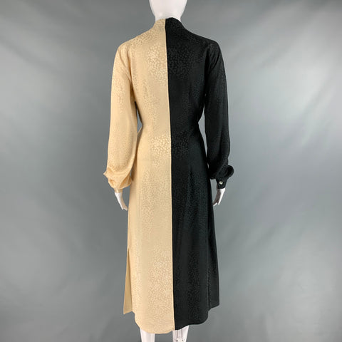 ART DEALER Size XS Beige Black Silk Jacquard Animal Wrap Long Dress