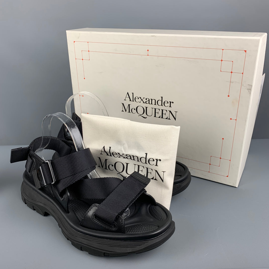 ALEXANDER MCQUEEN Size 9 Black Mixed Materials Polyamide Sandals