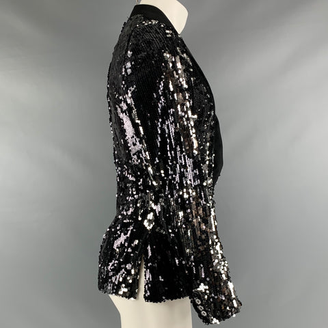 DOLCE & GABBANA Size 38 Black Sequined Peak Lapel Sport Coat