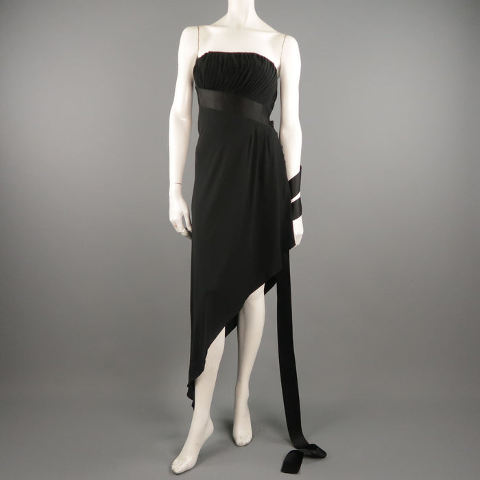Vintage CHANEL Primavera 1991 Talla 6 / FR 38 Vestido de cóctel con cinta bustier de seda negra