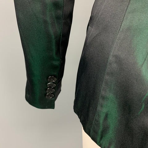 RALPH LAUREN Black Label Size 4 Dark Green & Black Silk / Acetate Jacket Blazer