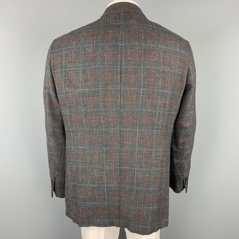 ERMENEGILDO ZEGNA Size 48 Regular Charcoal & Brown Woven Cashmere Blend Notch Lapel Sport Coat