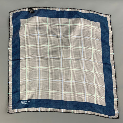 DUCHAMP Black Blue Glenplaid Silk Pocket Square