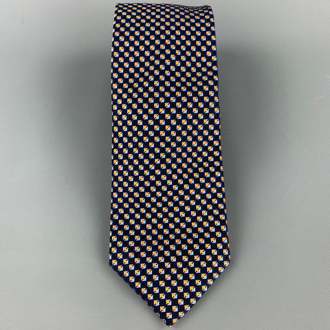 ERMENEGILDO ZEGNA Navy & Gold Squares Silk Tie