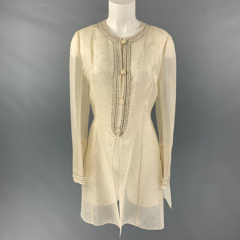 OSCAR DE LA RENTA Size M Cream Embroidered Tunic Dress Top