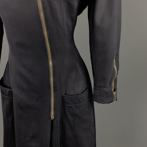 GIANNI VERSACE 1980s Size M Navy Side Zip Long Sleeve Blazer Dress