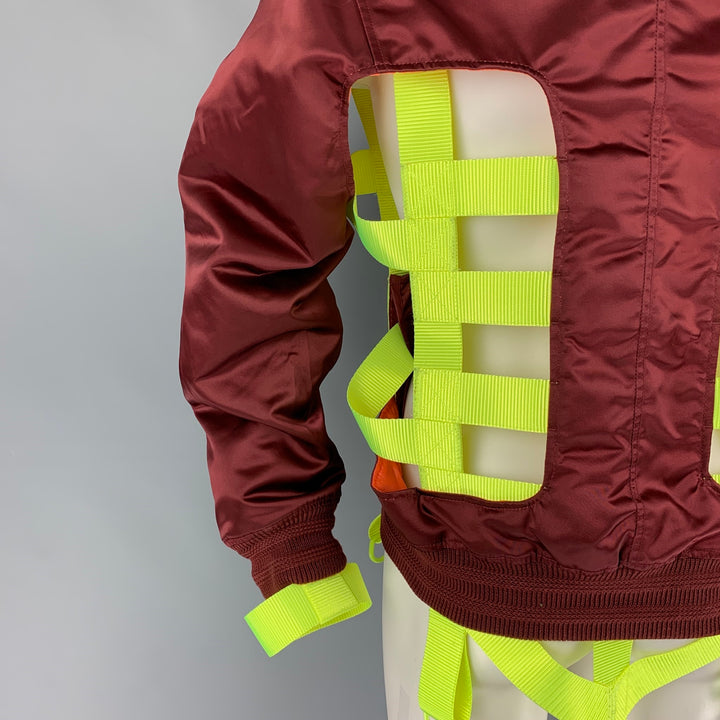 WALTER VAN BEIRENDONCK SS 19 Wild is the Wind Size S Burgundy Neon Skeleton Bomber Jacket