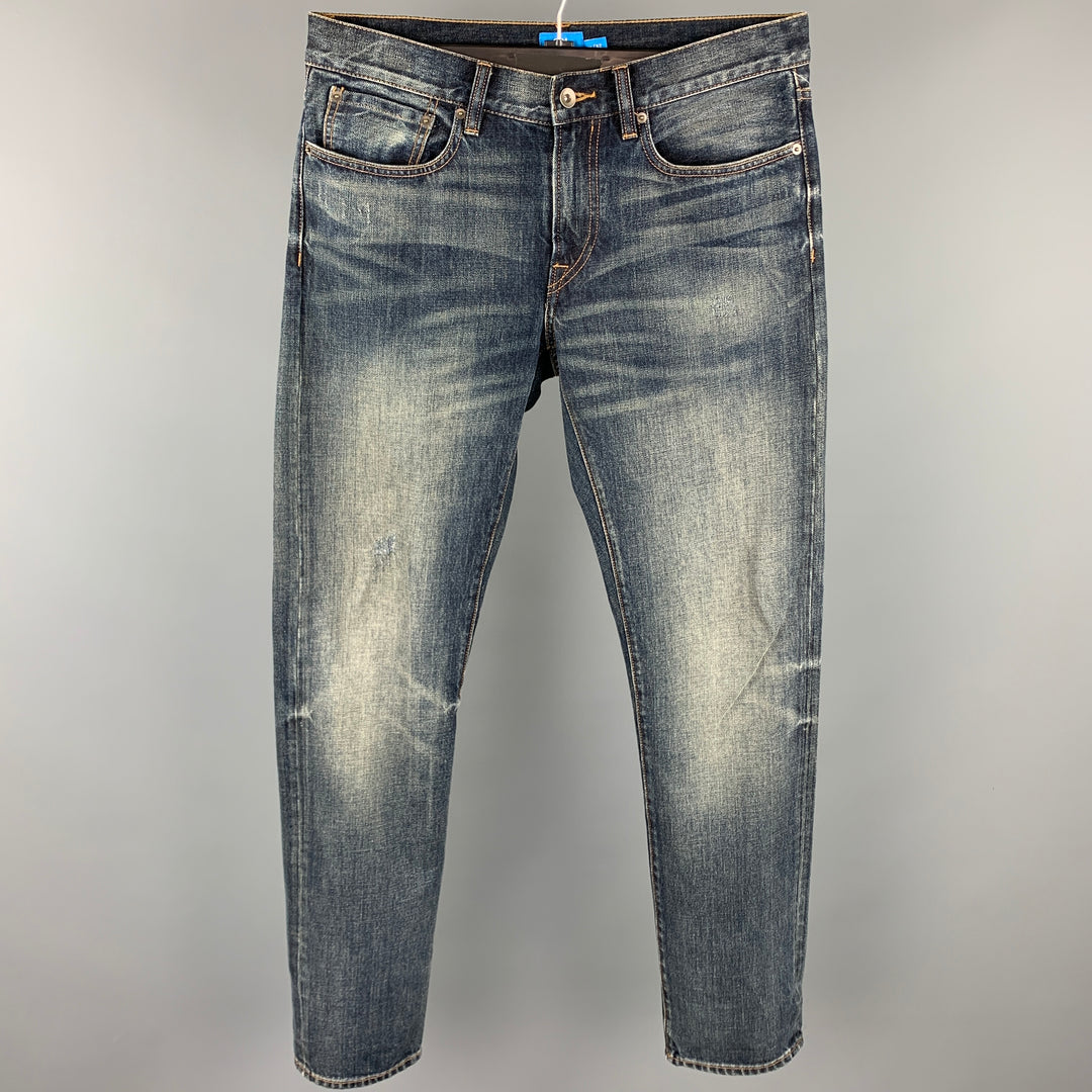 CLUB MONACO Size 31 Blue Dirty Wash Denim Distressed Jeans