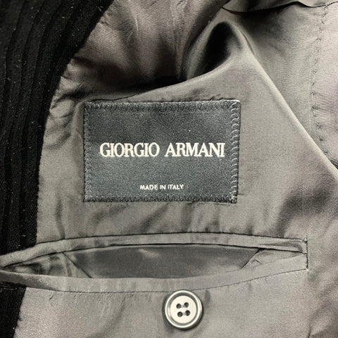 GIORGIO ARMANI Size 44 Black Stripe Rayon Velvet Buttoned Jacket