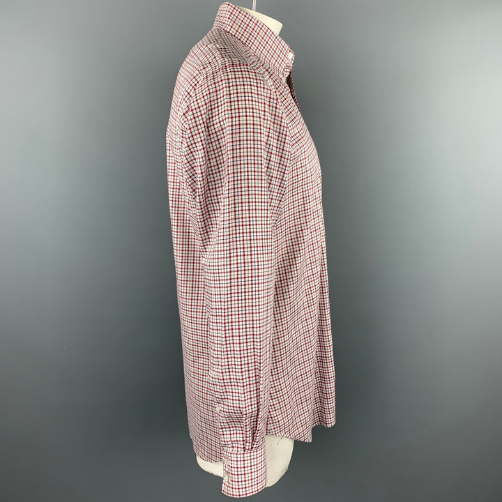 HAMILTON Size L Red & Navy Window Pane Cotton Button Down Long Sleeve Shirt