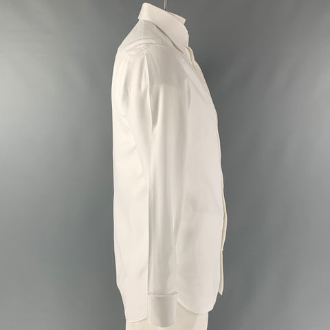 ARMANI COLLEZIONI Talla L Camisa blanca de manga larga con puño francés de algodón con rayas diagonales