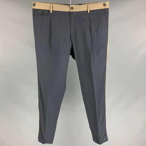 DOLCE & GABBANA Size 36 Grey & Khaki Wool Blend Pleated Dress Pants