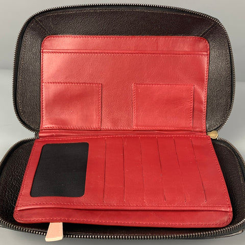 HOLLY CARDWELL Black Leather Grosgrain Clutch