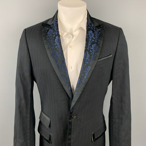 JUST CAVALLI Size 42 Black Stripe Peak Lapel Sport Coat