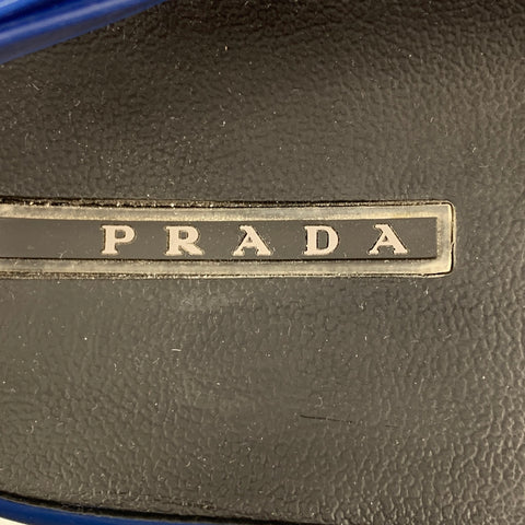 PRADA Size 9 Blue & Orange Color Block Acetate Ankle Strap Sandals