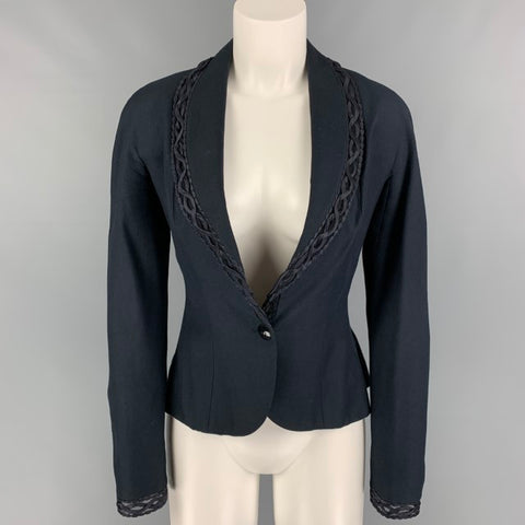 CHRISTIAN DIOR Talla 10 Chaqueta de lino de viscosa azul marino Blazer