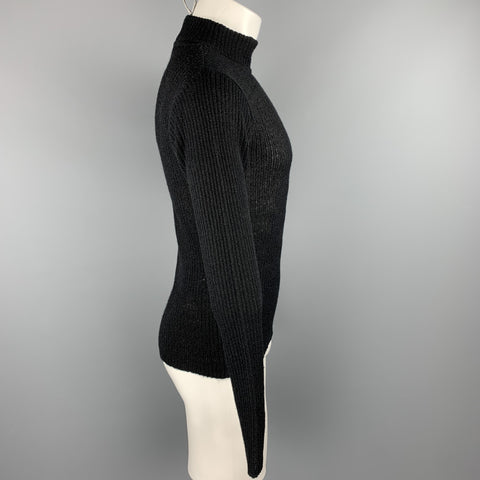 Vintage MATSUDA Size M Black Ribbed Knit Mock Turtleneck Pullover