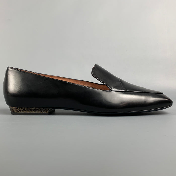 JIL SANDER Navy Size 8.5 Black Leather Square Toe Flats
